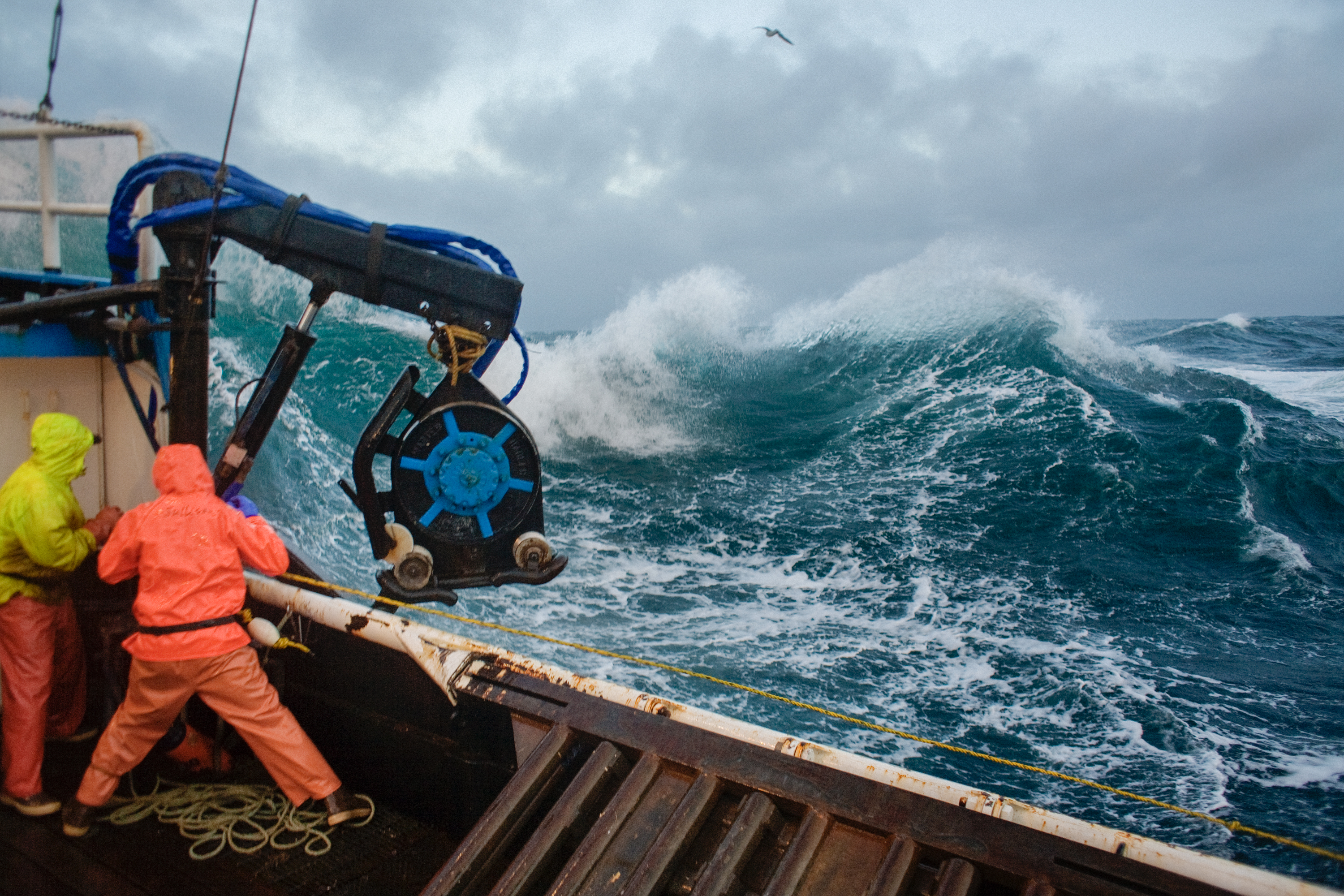 Fishing boat in rough waters